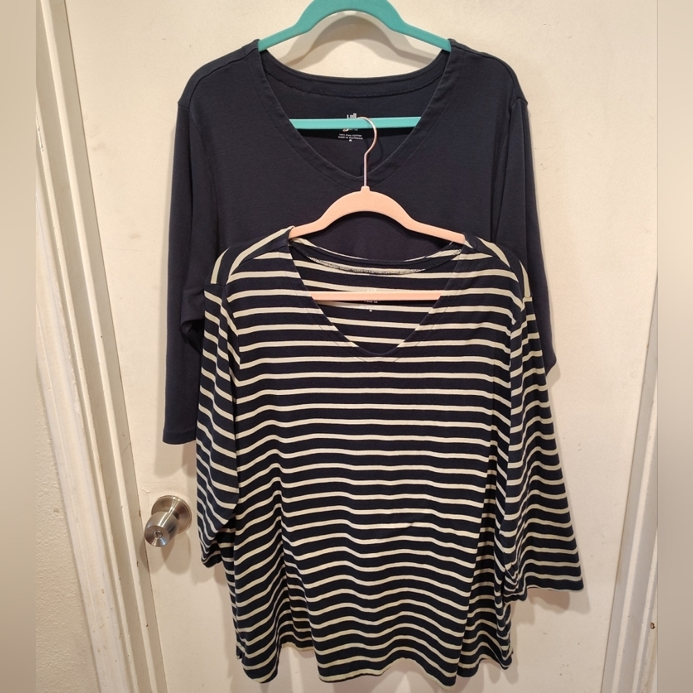 J. Jill Lot Of 2 Women's Pima Cotton V-Neck 3/4 Sleeve T-Shirt Tops  3X Casual